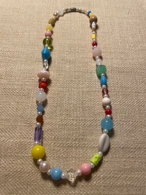 Handmade Multicolor Beaded Necklace - Pastel & Bright Mix 16”